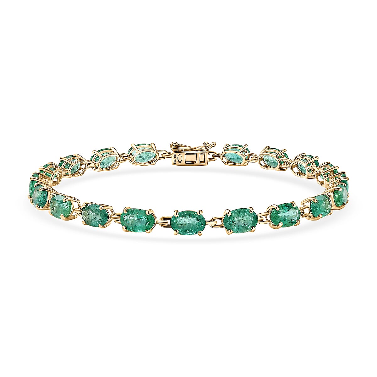 Luxoro  Premium Kafubu River Emerald 8.75 ctw Tennis Bracelet in 10K Yellow Gold (6.50 In) image number 0