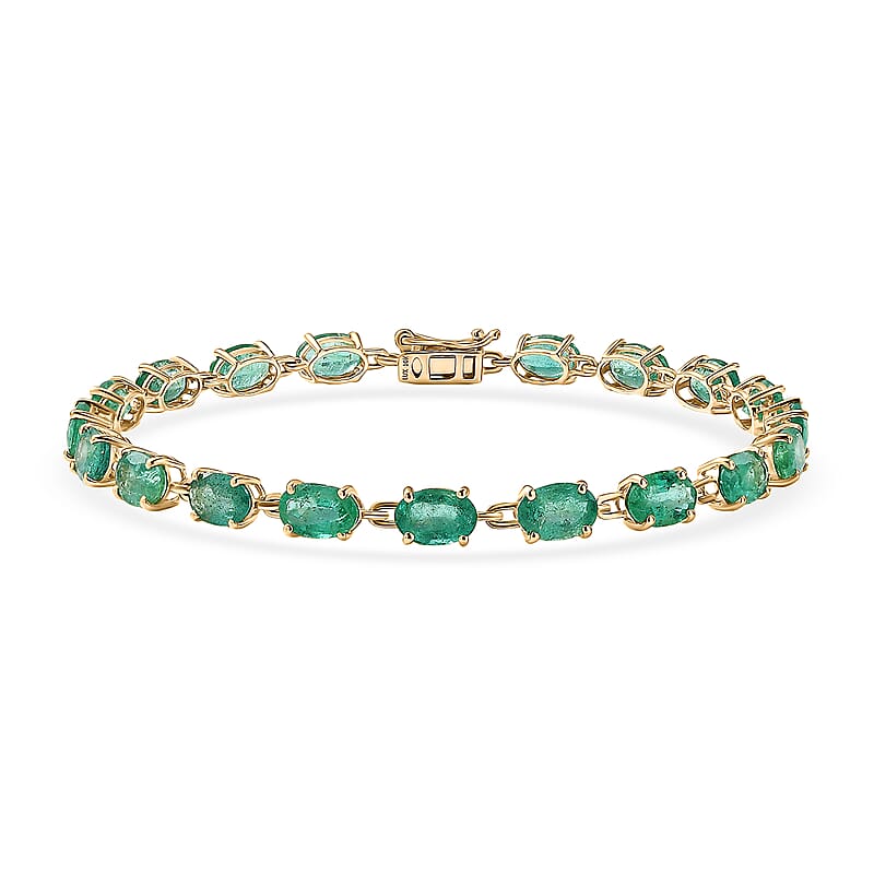 Luxoro  Premium Kafubu River Emerald 8.75 ctw Tennis Bracelet in 10K Yellow Gold (6.50 In)