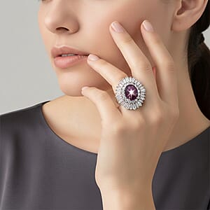 D'Joy Indian Star Ruby, Moissanite Ring in Rhodium Over Sterling Silver 9.65 ctw (Size 10.0)