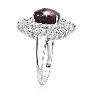 D'Joy Indian Star Ruby, Moissanite Ring in Rhodium Over Sterling Silver 9.65 ctw (Size 10.0)