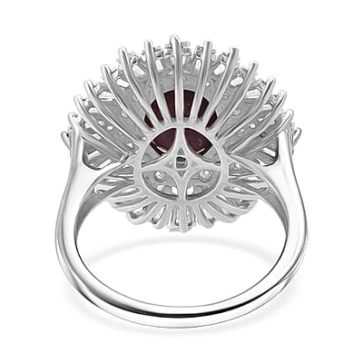 D'Joy Indian Star Ruby, Moissanite Ring in Rhodium Over Sterling Silver 9.65 ctw (Size 10.0)