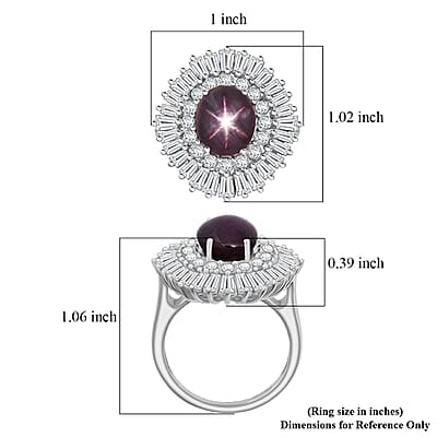 D'Joy Indian Star Ruby, Moissanite Ring in Rhodium Over Sterling Silver 9.65 ctw (Size 10.0)