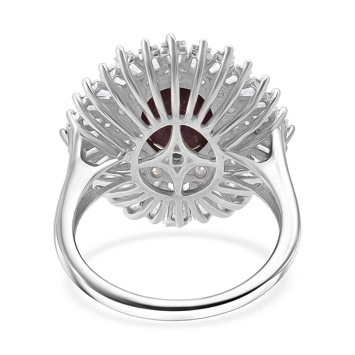 D'Joy Premium Indian Star Ruby and Moissanite 9.65 ctw Flame Crown Ring in Rhodium Over Sterling Silver (Size 7.0) (Del. in 10-12 Days) image number 4