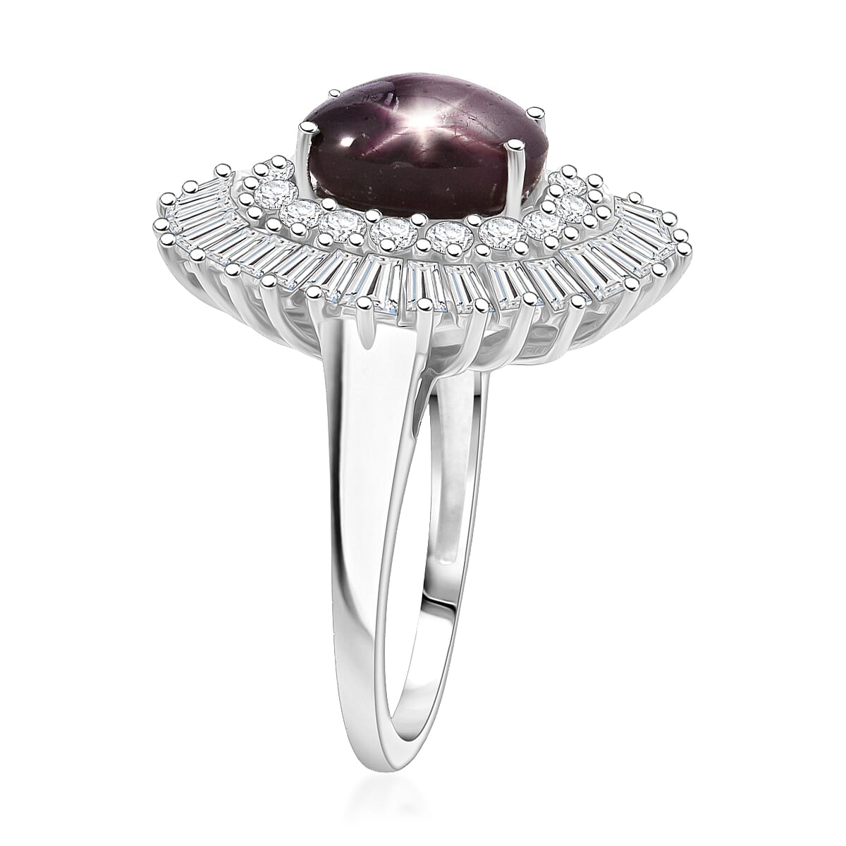 D'Joy Indian Star Ruby, Moissanite Ring in Rhodium Over Sterling Silver 9.65 ctw (Size 8.0) image number 3