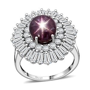 D'Joy Indian Star Ruby, Moissanite Ring in Rhodium Over Sterling Silver 9.65 ctw (Size 9.0)
