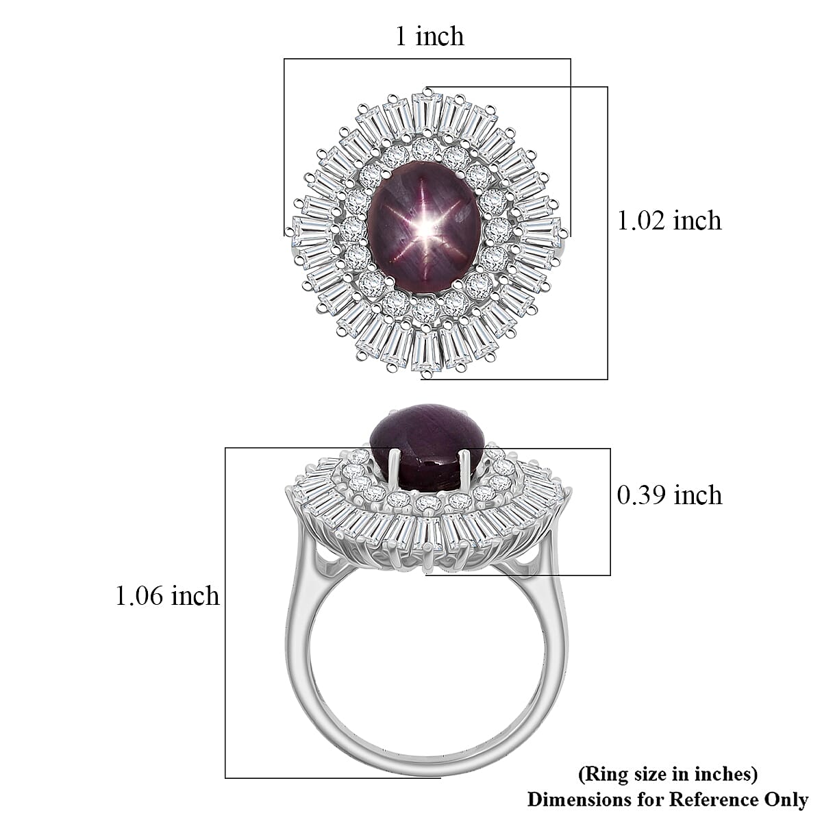 D'Joy Indian Star Ruby, Moissanite Ring in Rhodium Over Sterling Silver 9.65 ctw (Size 9.0) image number 5