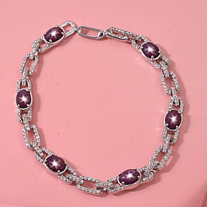 D'Joy Indian Star Ruby, White Zircon Bracelet in Rhodium Over Sterling Silver 9.25 ctw (6.50 Inches)