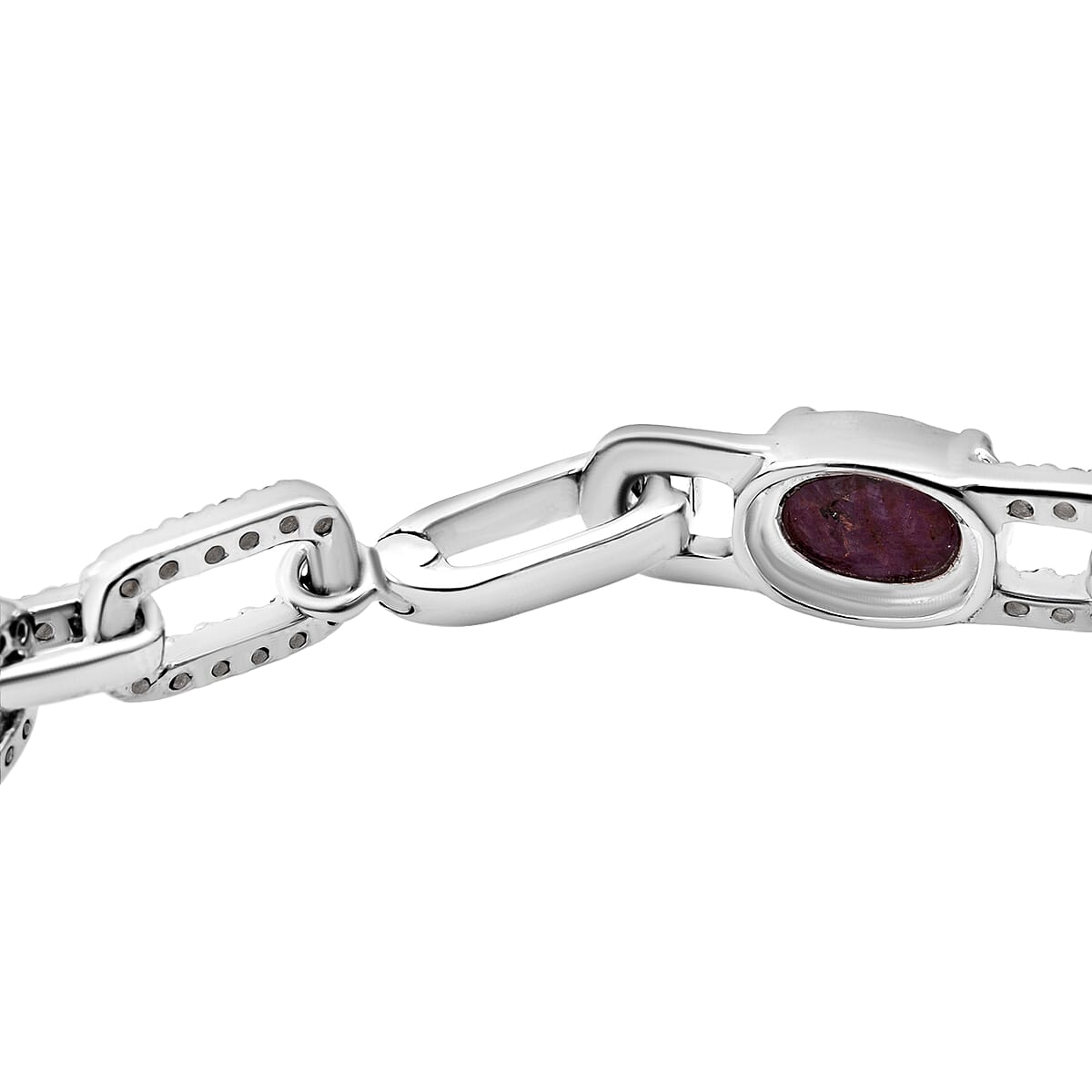 D'Joy Indian Star Ruby, White Zircon Bracelet in Rhodium Over Sterling Silver 9.25 ctw (6.50 Inches) image number 3