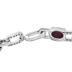 D'Joy Indian Star Ruby, White Zircon Bracelet in Rhodium Over Sterling Silver 9.25 ctw (6.50 Inches)