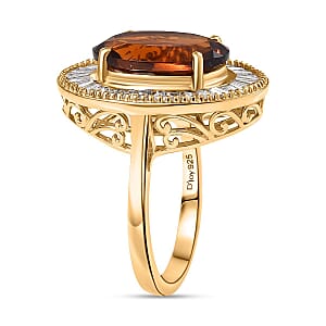 D'Joy Premium Red Citrine and Moissanite 6.10 ctw Crown of Flame Ring in 18K Vermeil Yellow Gold Over Sterling Silver (Size 10.0)
