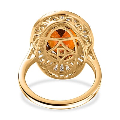 D'Joy Premium Red Citrine and Moissanite 6.10 ctw Crown of Flame Ring in 18K Vermeil Yellow Gold Over Sterling Silver (Size 10.0)