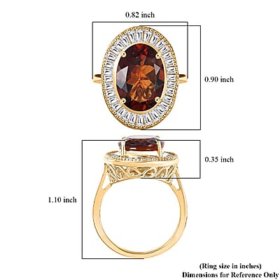 D'Joy Premium Red Citrine and Moissanite 6.10 ctw Crown of Flame Ring in 18K Vermeil Yellow Gold Over Sterling Silver (Size 10.0)