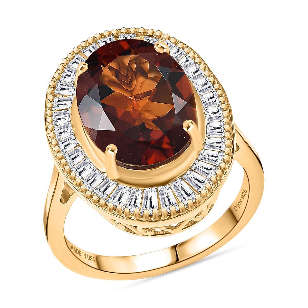 D'Joy Premium Red Citrine and Moissanite 6.10 ctw Crown of Flame Ring in 18K Vermeil Yellow Gold Over Sterling Silver (Size 6.0)  image number 0