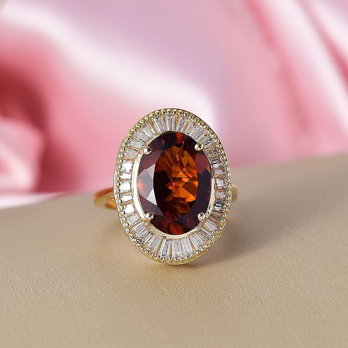 D'Joy Premium Red Citrine and Moissanite 6.10 ctw Crown of Flame Ring in 18K Vermeil Yellow Gold Over Sterling Silver (Size 6.0)  image number 1