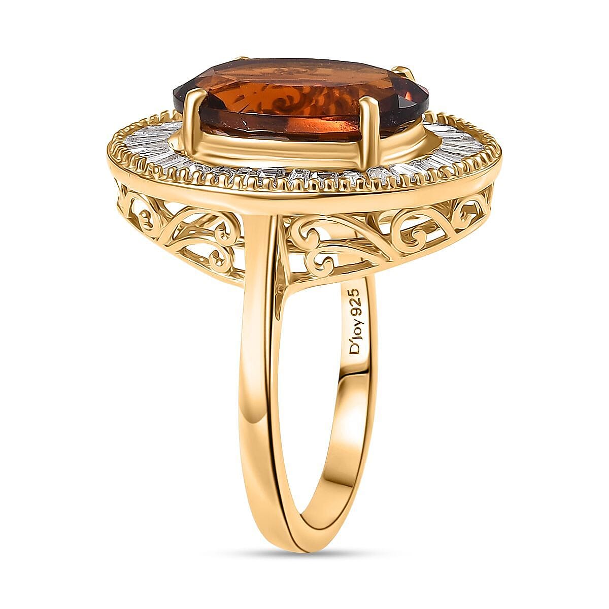 D'Joy Premium Red Citrine and Moissanite 6.10 ctw Crown of Flame Ring in 18K Vermeil Yellow Gold Over Sterling Silver (Size 6.0)  image number 3