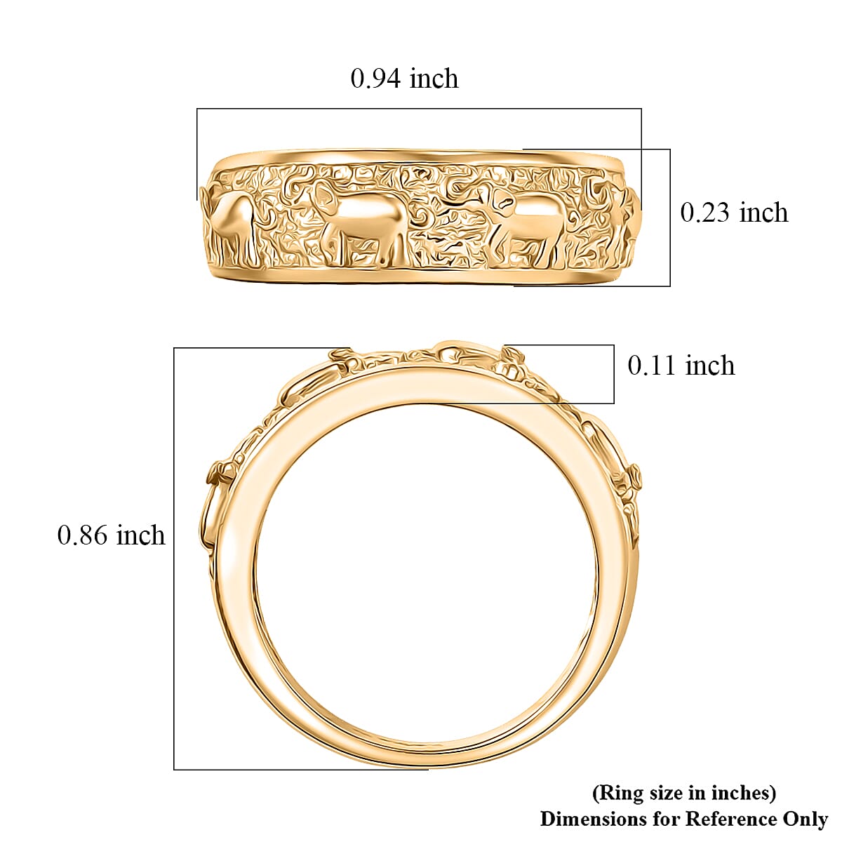 EverTrue Bronzella Collection Majestic Elephant Ring in 18K YG Plated Bronze (Size 6.0) image number 5