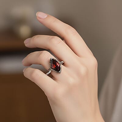 D'Joy Premium Red Citrine, White and Champagne Zircon 2.90 ctw Whisper of Fire Ring in Rhodium Over Sterling Silver (Size 10.0)
