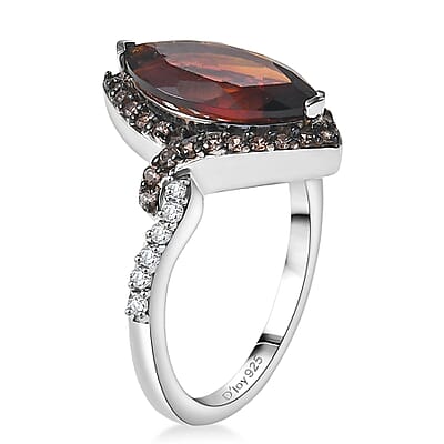 D'Joy Premium Red Citrine, White and Champagne Zircon 2.90 ctw Whisper of Fire Ring in Rhodium Over Sterling Silver (Size 10.0)