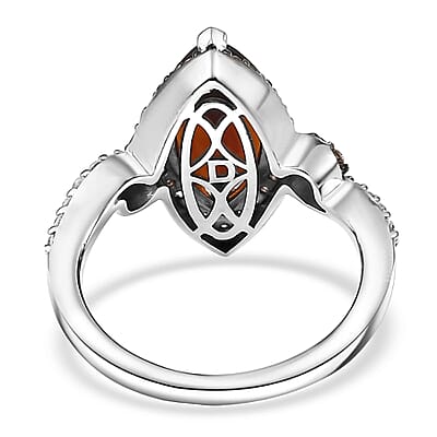 D'Joy Premium Red Citrine, White and Champagne Zircon 2.90 ctw Whisper of Fire Ring in Rhodium Over Sterling Silver (Size 10.0)