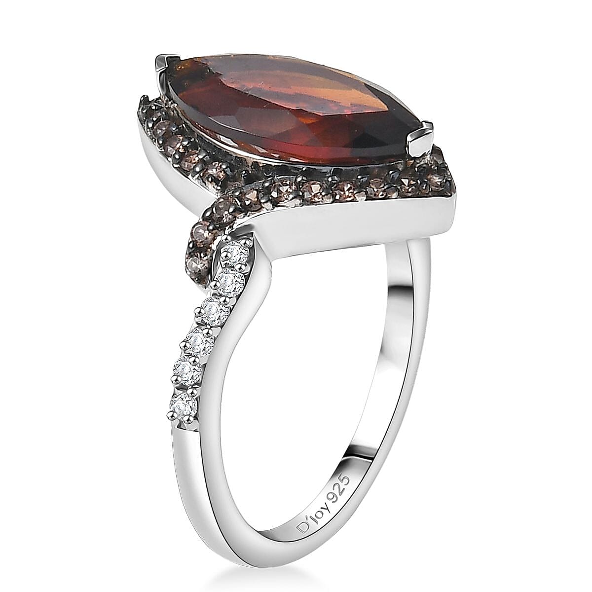 D'Joy Premium Red Citrine, White and Champagne Zircon 2.90 ctw Whisper of Fire Ring in Rhodium Over Sterling Silver (Size 7.0) image number 3