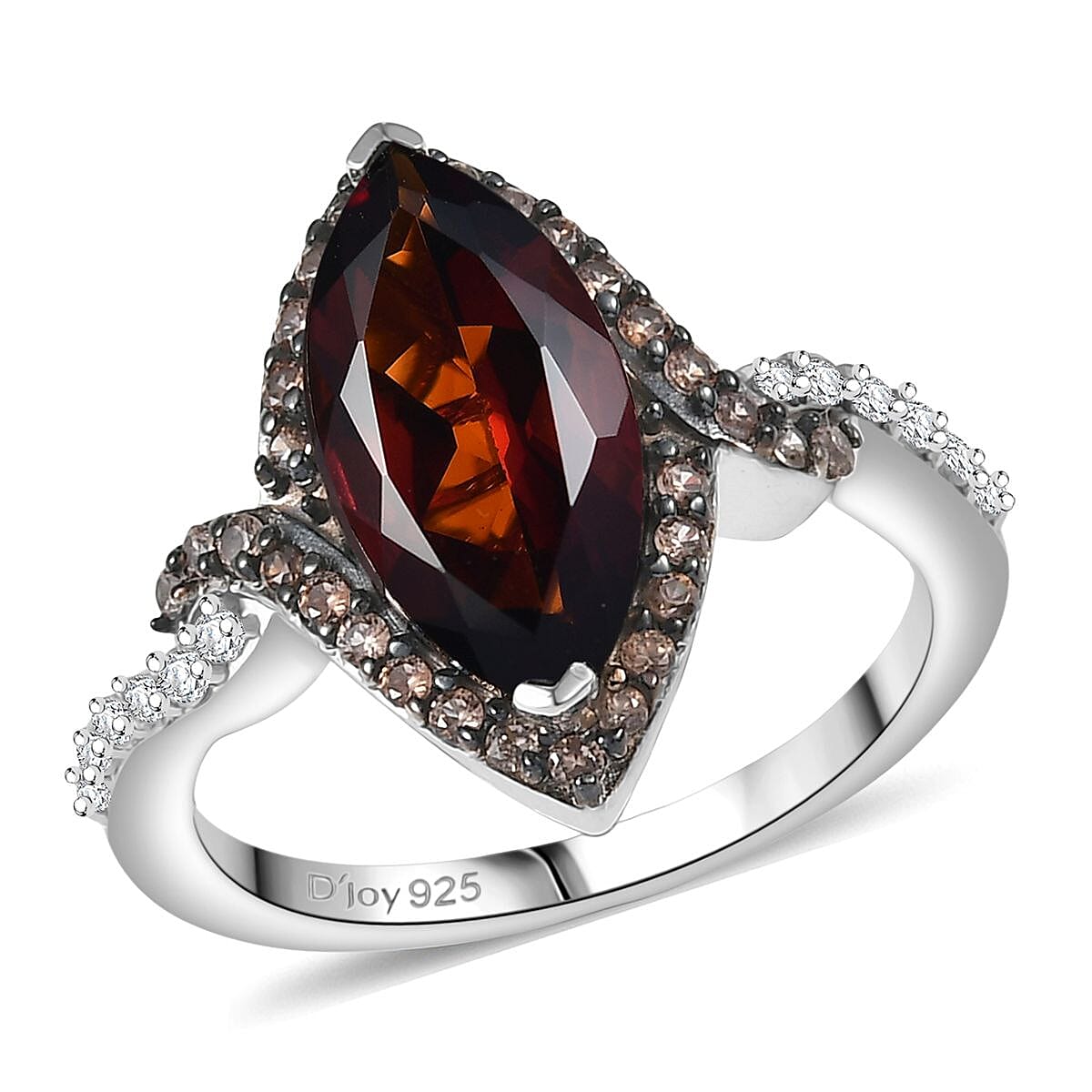 D'Joy Premium Red Citrine, White and Champagne Zircon 2.90 ctw Whisper of Fire Ring in Rhodium Over Sterling Silver (Size 8.0) image number 0