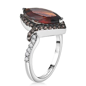 D'Joy Premium Red Citrine, White and Champagne Zircon 2.90 ctw Whisper of Fire Ring in Rhodium Over Sterling Silver (Size 8.0)