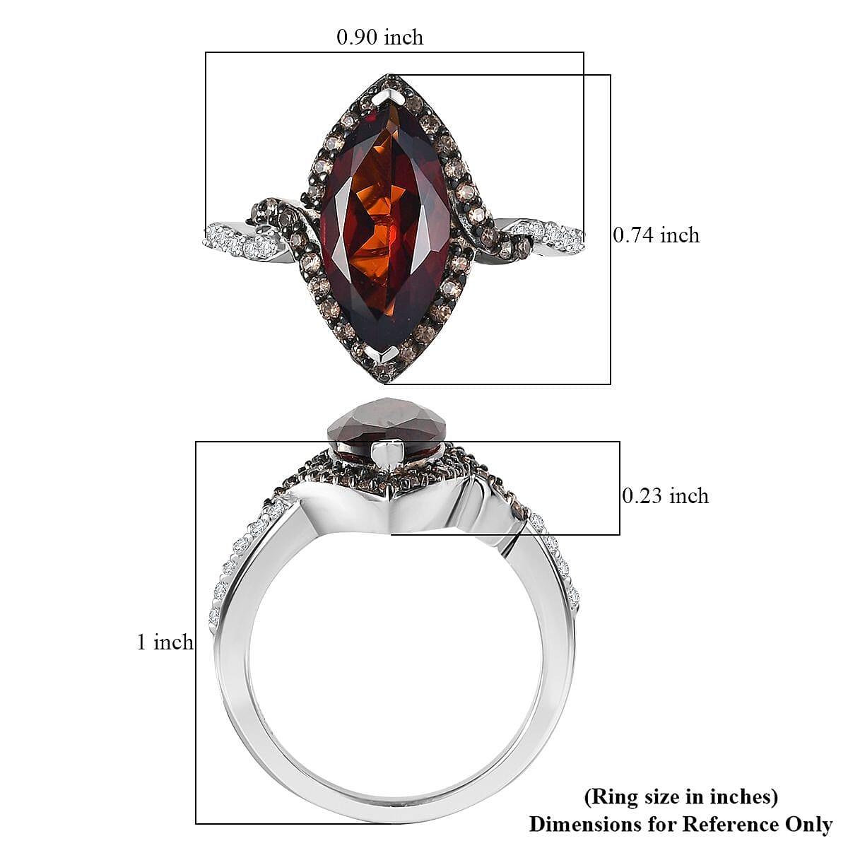 D'Joy Premium Red Citrine, White and Champagne Zircon 2.90 ctw Whisper of Fire Ring in Rhodium Over Sterling Silver (Size 8.0) image number 5