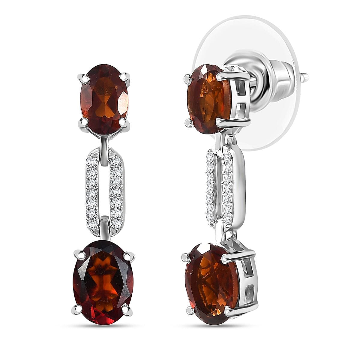 D'Joy Premium Red Citrine and Moissanite 2.50 ctw Chain of Flames Earrings in Rhodium Over Sterling Silver image number 0