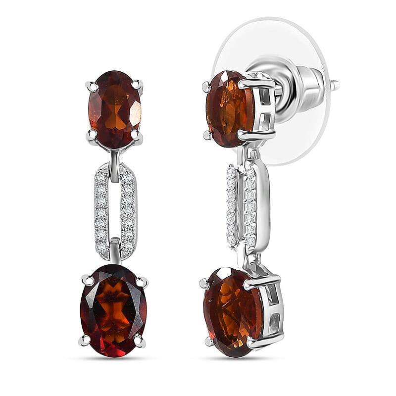 D'Joy Premium Red Citrine and Moissanite 2.50 ctw Chain of Flames Earrings in Rhodium Over Sterling Silver