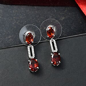 D'Joy Premium Red Citrine and Moissanite 2.50 ctw Chain of Flames Earrings in Rhodium Over Sterling Silver