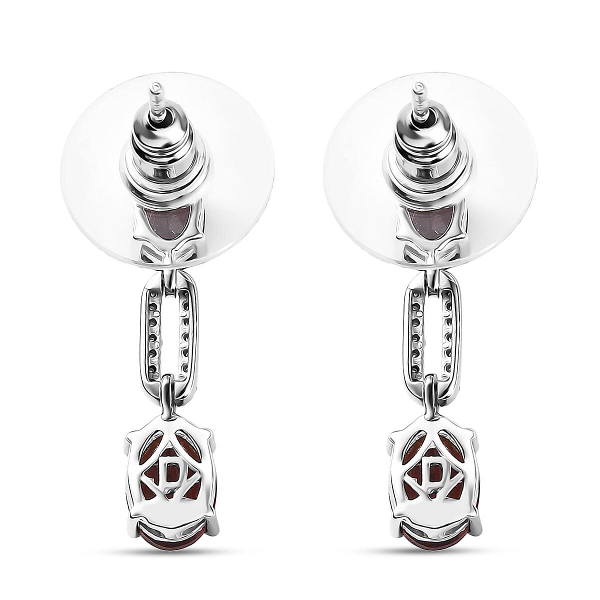 D'Joy Premium Red Citrine and Moissanite 2.50 ctw Chain of Flames Earrings in Rhodium Over Sterling Silver image number 4