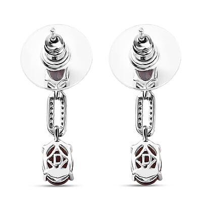 D'Joy Premium Red Citrine and Moissanite 2.50 ctw Chain of Flames Earrings in Rhodium Over Sterling Silver