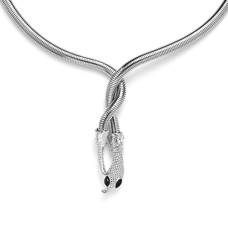 Black Austrian Crystal Serpentine Necklace in Silvertone 36-39.5 Inches