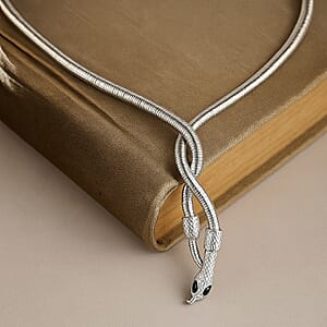 Black Austrian Crystal Serpentine Necklace in Silvertone 36-39.5 Inches