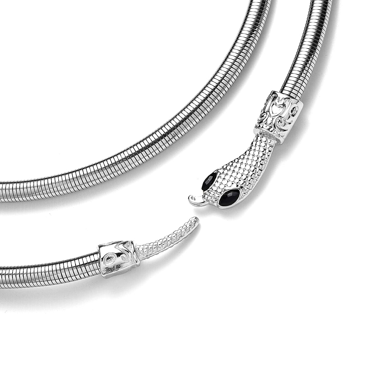 Black Austrian Crystal Serpentine Necklace in Silvertone 36-39.5 Inches image number 4