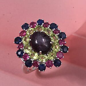 D'Joy Star Ruby, Multi Gemstone Ring in Rhodium Over Sterling Silver 10.20 ctw (Size 10.0)