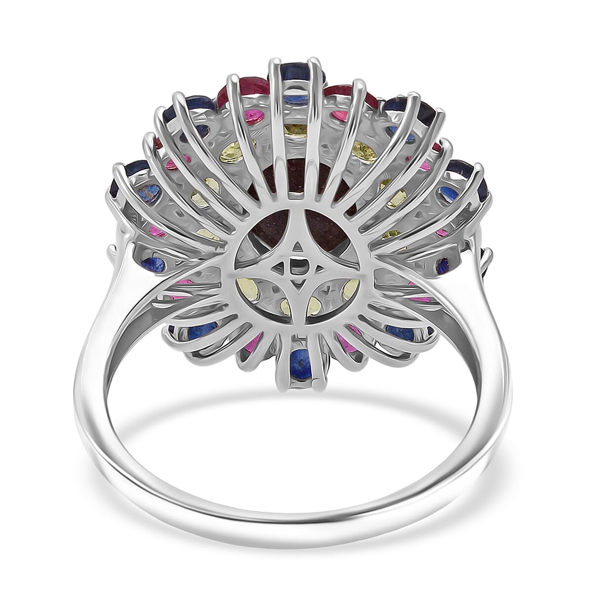 D'Joy Premium Indian Star Ruby and Multi Gemstone 10.20 ctw Galaxy Queen Ring in Rhodium Over Sterling Silver (Size 10.0) image number 4