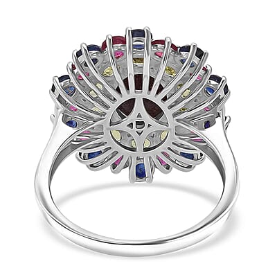 D'Joy Star Ruby, Multi Gemstone Ring in Rhodium Over Sterling Silver 10.20 ctw (Size 5.0)