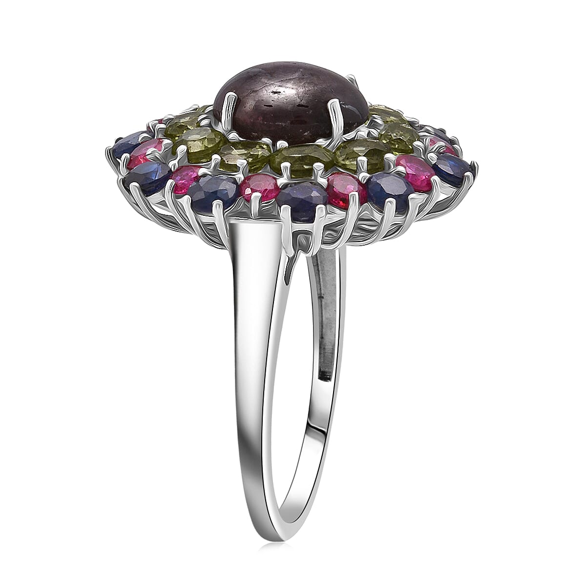 D'Joy Premium Indian Star Ruby and Multi Gemstone 10.20 ctw Galaxy Queen Ring in Rhodium Over Sterling Silver (Size 7.0) image number 3