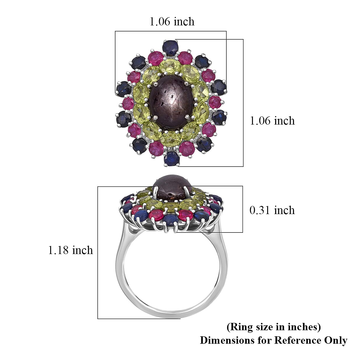 D'Joy Premium Indian Star Ruby and Multi Gemstone 10.20 ctw Galaxy Queen Ring in Rhodium Over Sterling Silver (Size 7.0) image number 5