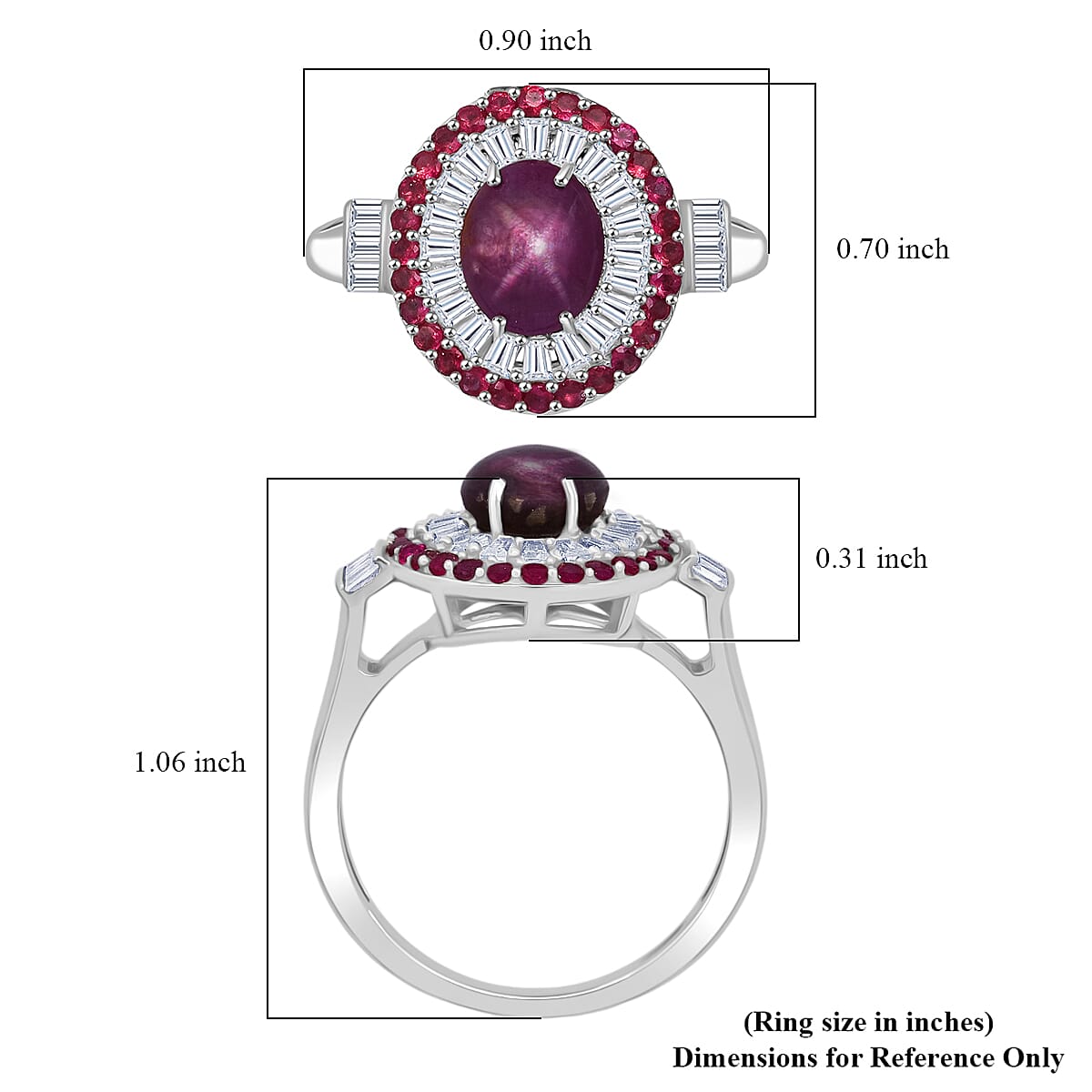 D'Joy Premium Indian Star Ruby and Multi Gemstone 5.50 ctw Ring in Rhodium Over Sterling Silver (Size 10.0) image number 3