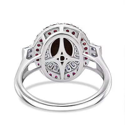 D'Joy Indian Star Ruby, Multi Gemstone Star Ring in Rhodium Over Sterling Silver 5.50 ctw (Size 10.0)