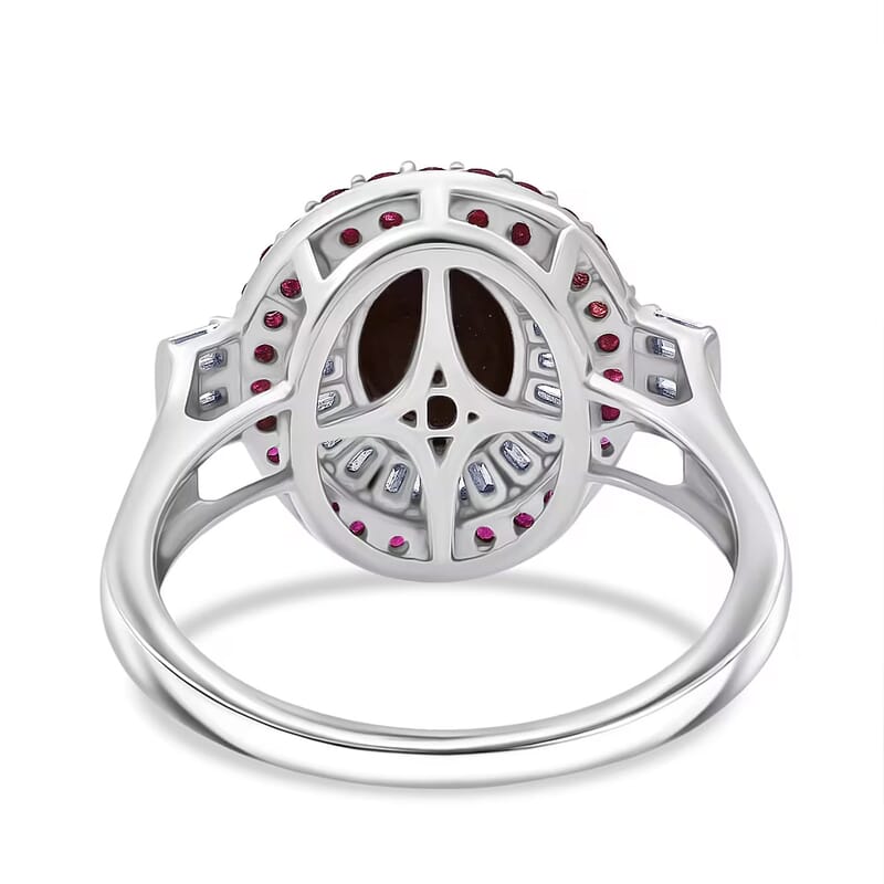 D'Joy Indian Star Ruby, Multi Gemstone Star Ring in Rhodium Over Sterling Silver 5.50 ctw (Size 7.0)