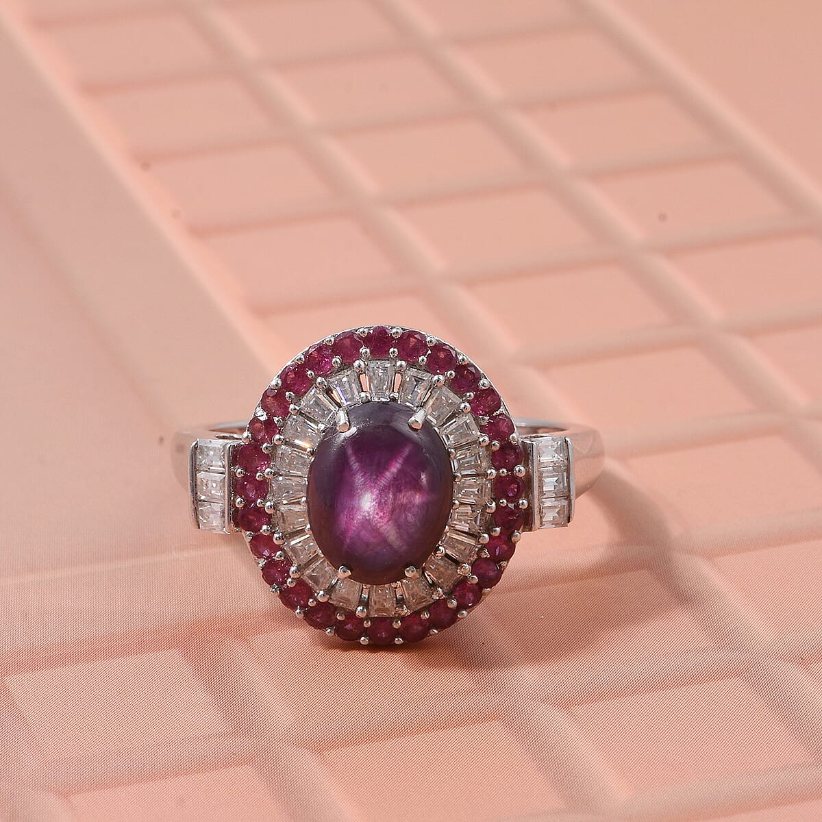 D'Joy Premium Indian Star Ruby and Multi Gemstone 5.50 ctw Ring in Rhodium Over Sterling Silver (Size 9.0) image number 1