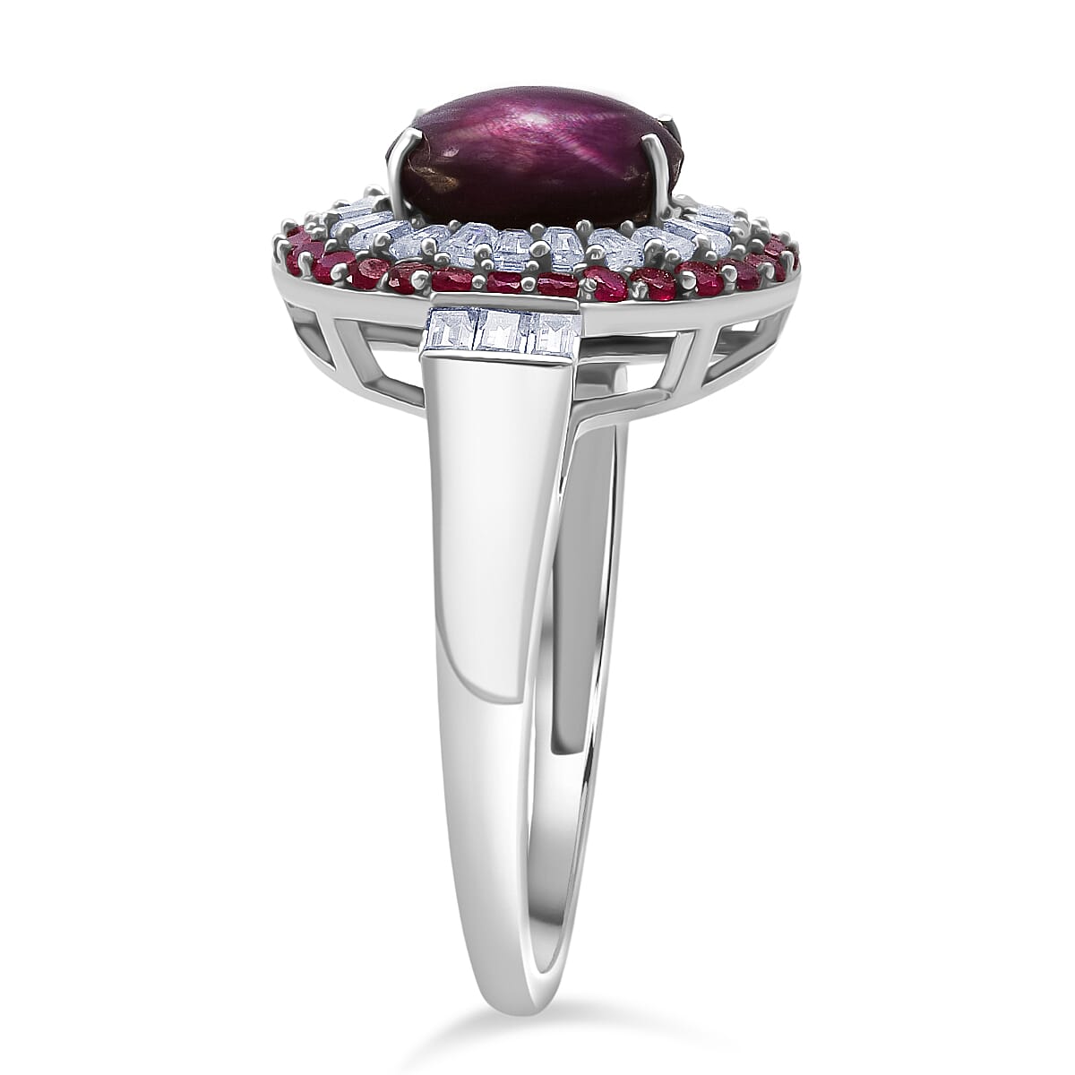 D'Joy Premium Indian Star Ruby and Multi Gemstone 5.50 ctw Ring in Rhodium Over Sterling Silver (Size 9.0) image number 3