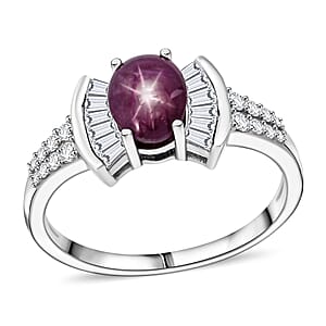 D'Joy Premium Indian Star Ruby and Moissanite 3.15 ctw Starflare Ring in Rhodium Over Sterling Silver (Size 10.0)