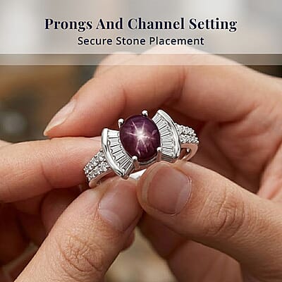 D'Joy Star Ruby, Moissanite Ring in Rhodium Over Sterling Silver 3.15 ctw (Size 10.0)