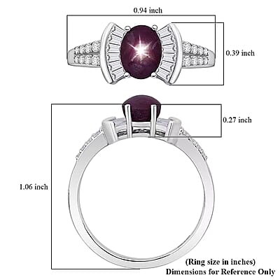 D'Joy Star Ruby, Moissanite Ring in Rhodium Over Sterling Silver 3.15 ctw (Size 10.0)
