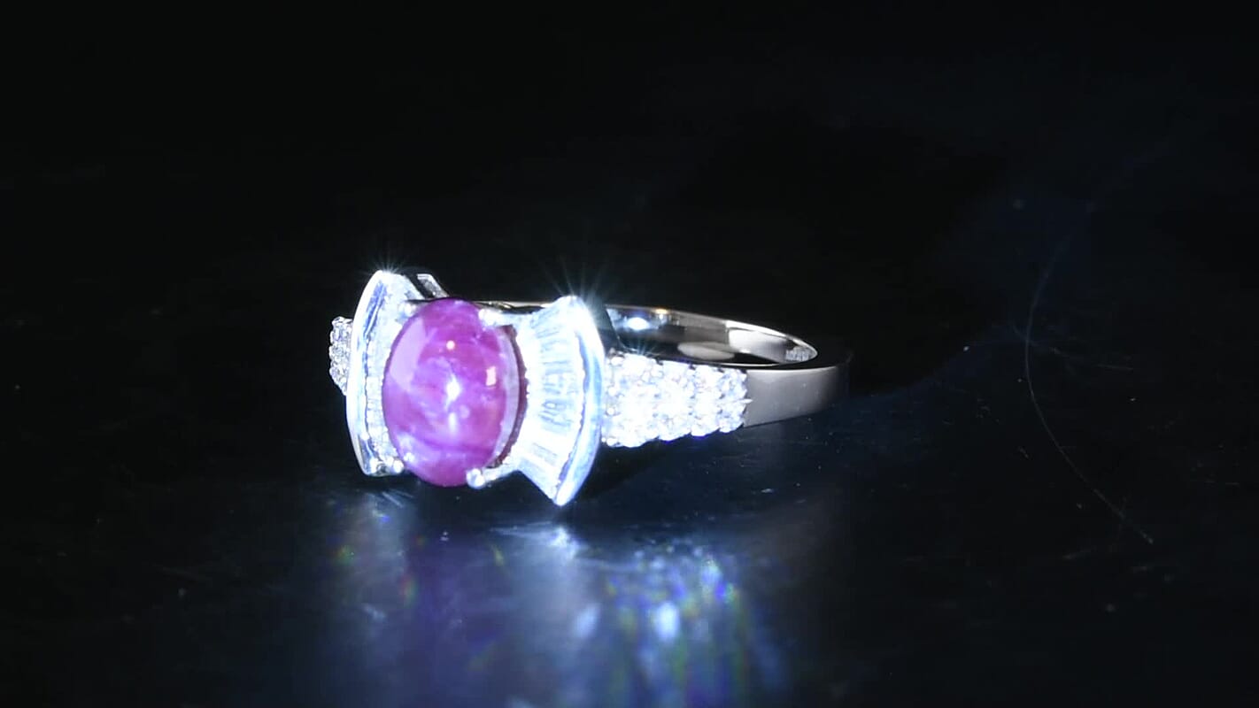 D'Joy Premium Indian Star Ruby, Moissanite Ring in Rhodium Over Sterling Silver (Size 10.0) 3.15 ctw