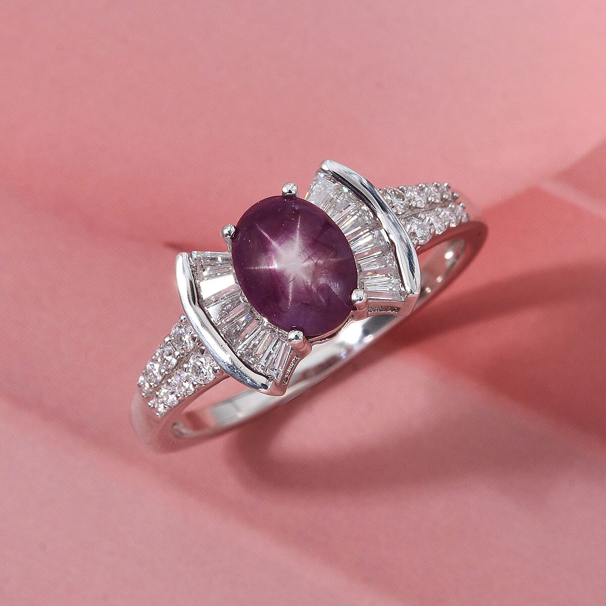D'Joy Star Ruby, Moissanite Ring in Rhodium Over Sterling Silver 3.15 ctw (Size 6.0) image number 1